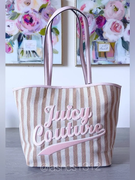 JUICY COUTURE Bag Free to Be Juicy Striped Tote - Pink Beige Tan - Picture 2 of 8